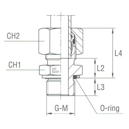 Male Stud Coupling with O-Ring and Washer Thread Metric Parallel - Equipped B4 Ring