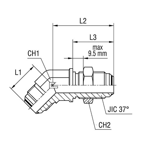 45° Bulkhead Elbow - O-ring Body