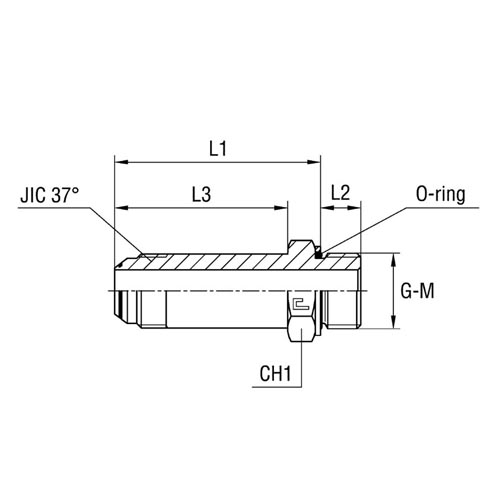 Long Male Stud Straight Coupling with O-ring and Washer Thread Metric Parallel - O-ring Body