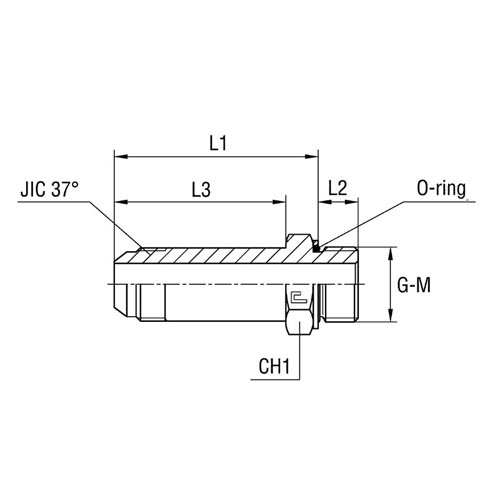 Long Male Stud Straight Coupling with O-ring and Washer Thread BSP Parallel - Standard Body