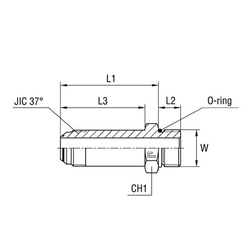 Long Male Stud Straight Coupling wth O-ring Thread UNF/UN-2A - O-ring Body