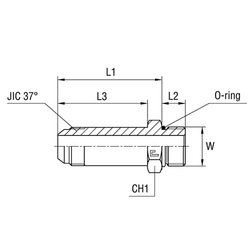Long Male Stud Straight Coupling wth O-ring Thread UNF/UN-2A - Standard Body