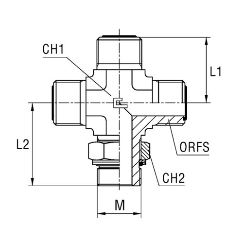 Adjustable Male Stud Cross with O-Ring and Washer Thread Metric Parallel