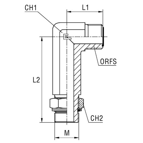 Long Adjustable Male Stud Elbow with O-Ring and Washer Thread Metric Parallel
