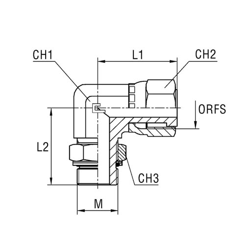 Adjustable Male Stud Elbow with Crimped Nut, O-Ring and Washer Thread Metric Parallel